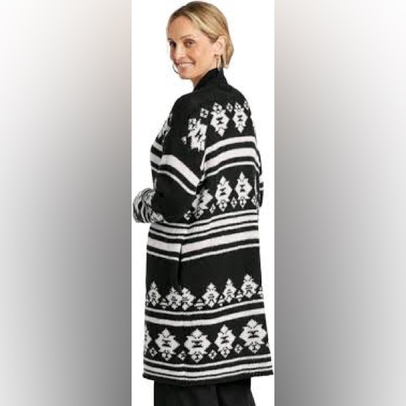 Knox Rose Black Knit Open Front Long Sleeve Cardigan Sweater - Picture 2 of 4